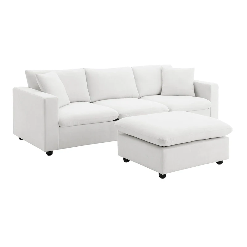 4-Seat Polyester L-Shaped Sectional Sofa with Convertible Ottoman