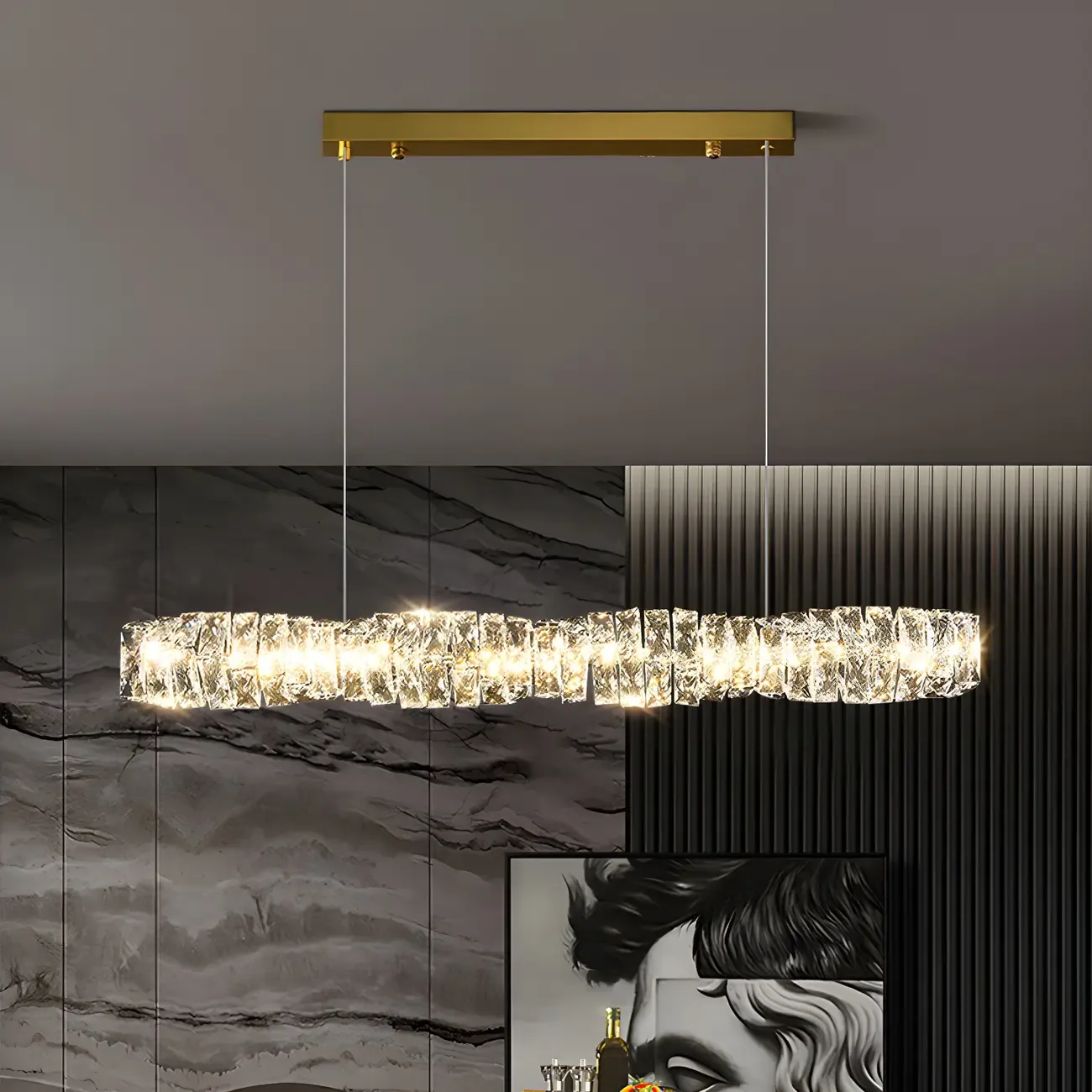 Modern Dimming Steel Crystal Oversized Island Pendant Light