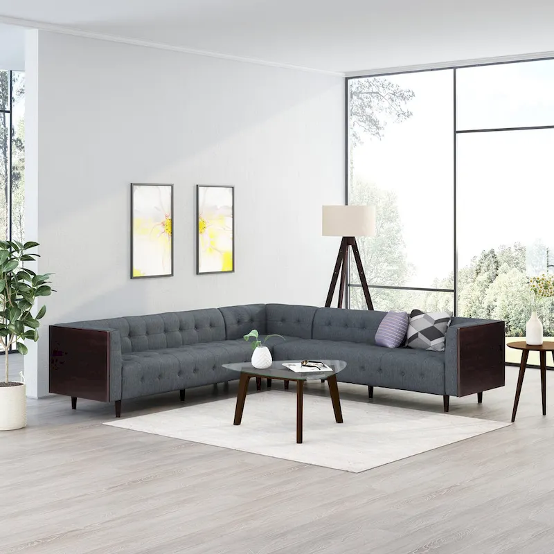 Clermont Mid-century Tufted Sectional Sofa by Christopher Knight Home - 114.00  L x 114.00  W x 30.75  H