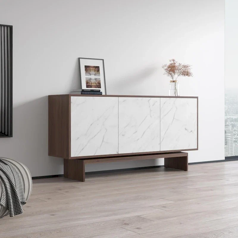 Modern Matte Sideboard / Buffet – Walnut/Black / Walnut/White