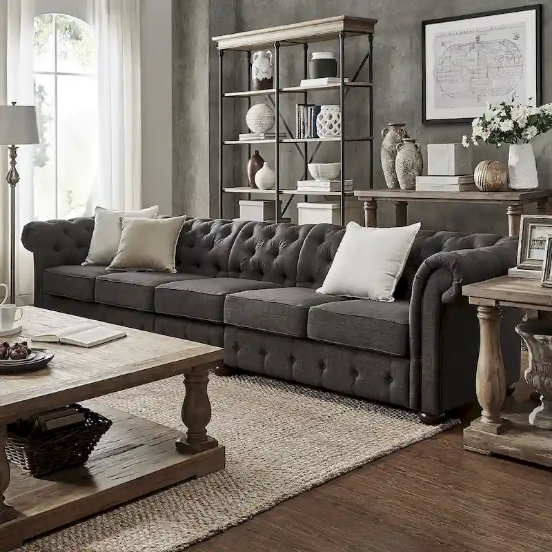 Knightsbridge Grey Extra Long Chesterfield Sofa by iNSPIRE Q Artisan