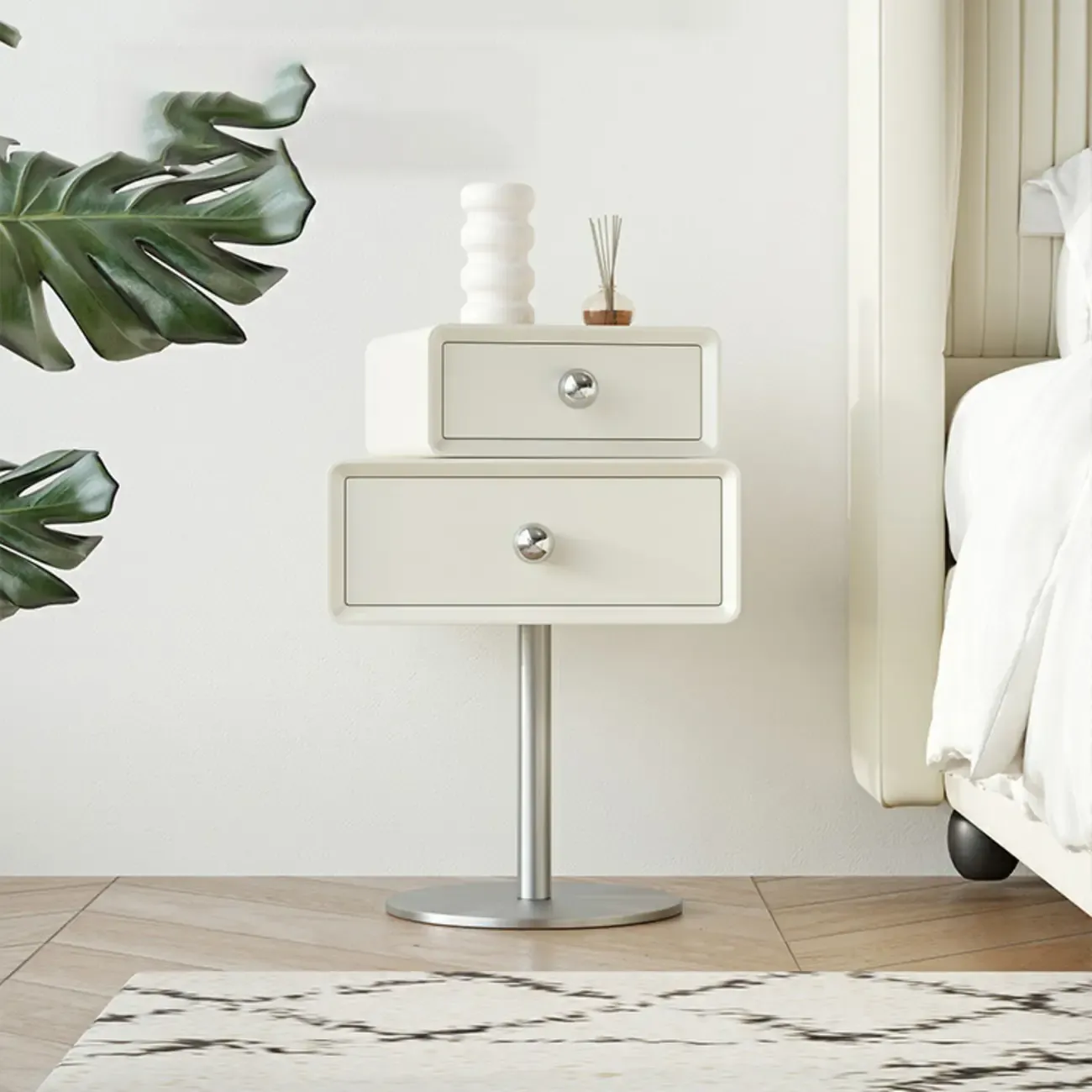 Modern Metal Wood Rotatable 2-Drawer Nightstand