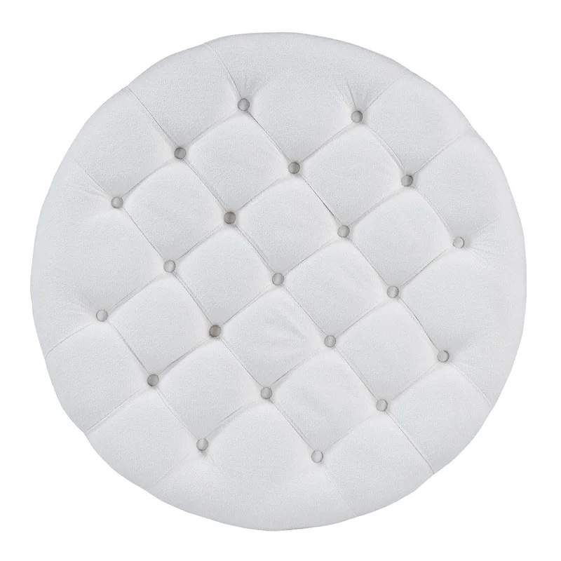 36  Round Button Tufted Upholstered Coffee Table with Wood Shelf and Wheel