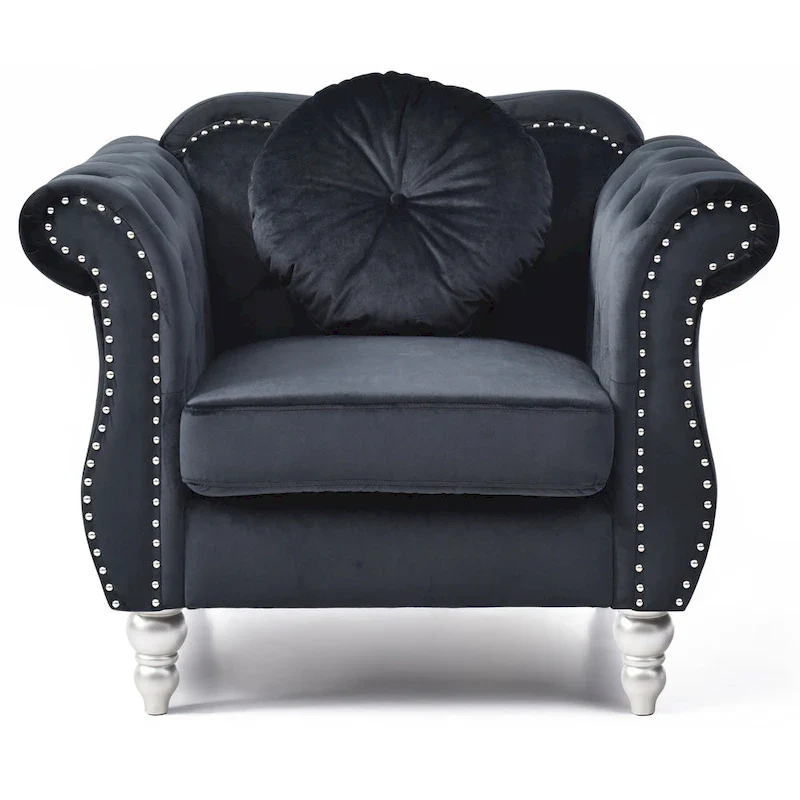 Navy Blue Velvet Accent Chair with Nailhead Trim