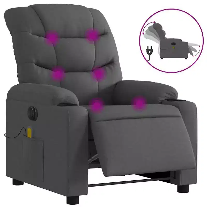 Dark Gray Fabric Electric Massage Recliner Chair, 1-Seat