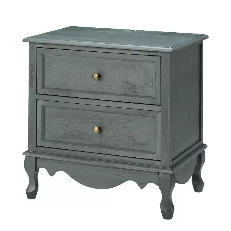 Fallah 24 Tall 2 - Drawer End Table with Two Drawers and Charging Station| KARAT HOME-BLUE