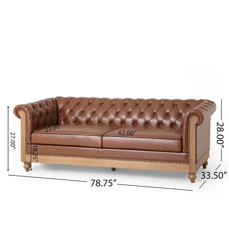 Retro 3 Seat PU Sofa with Wooden Frame and Legs