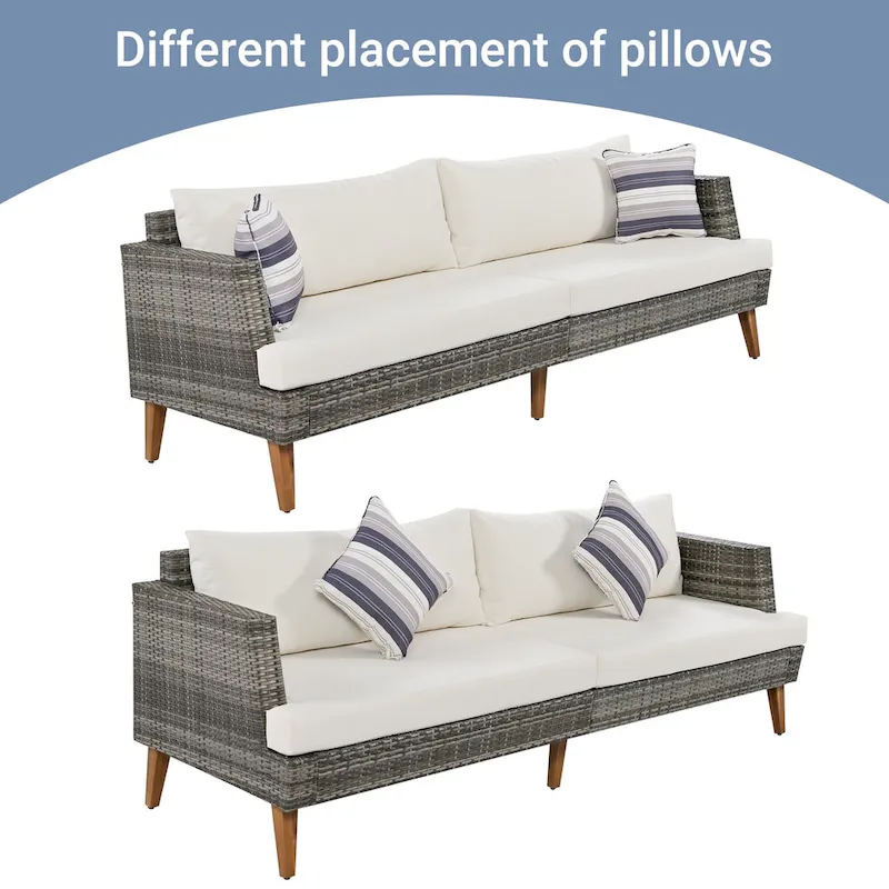 6-Pieces All Weather PE Wicker Sofa Set with Double Cushions