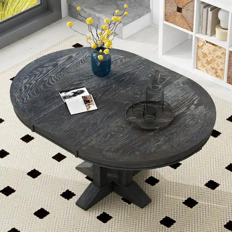 Farmhouse Dining Table Extendable Round Table for Kitchen, Dining Room