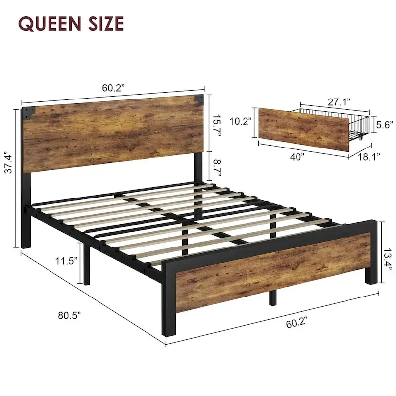 Bed Frame with with Wood Headboard