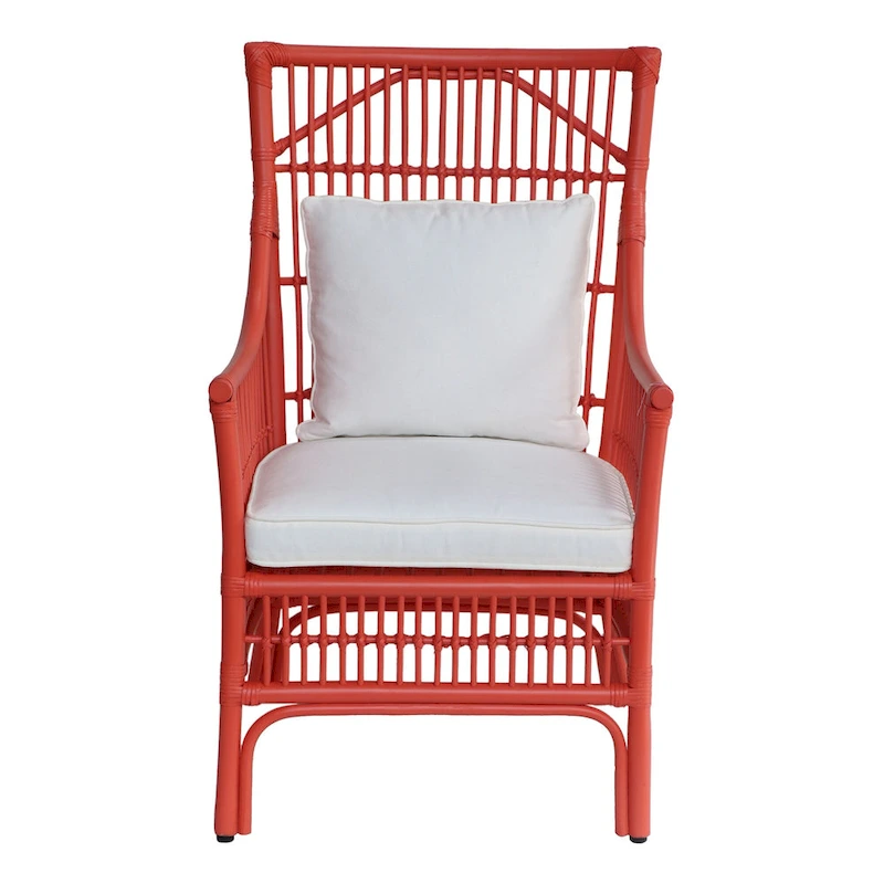 Rattan Slat Back Cushioned Arm Dining Accent Chair by East at Main - 24x25.5x39.25