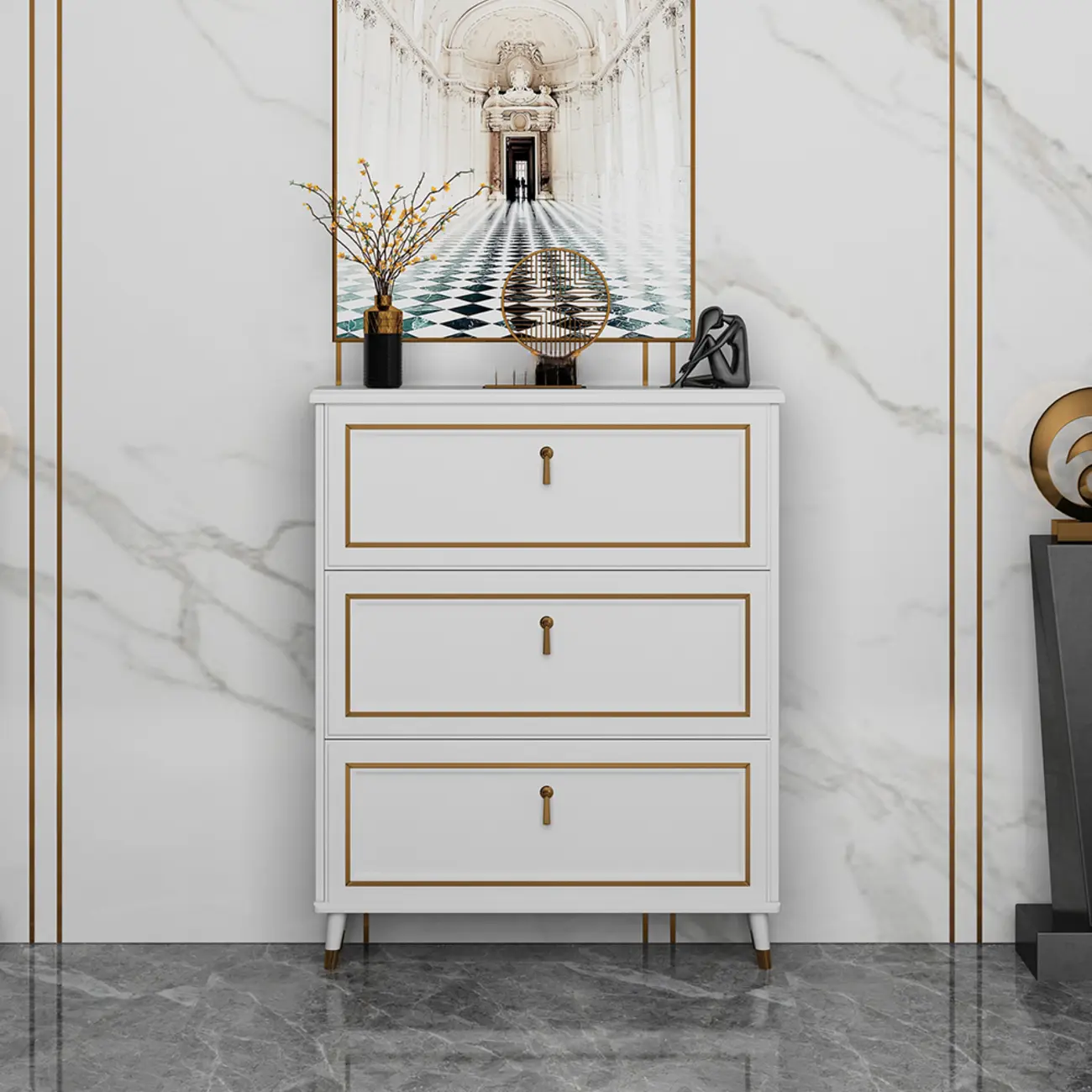 Grey Wooden Drop Front Shoe Cabinet with Adjustable Shelves