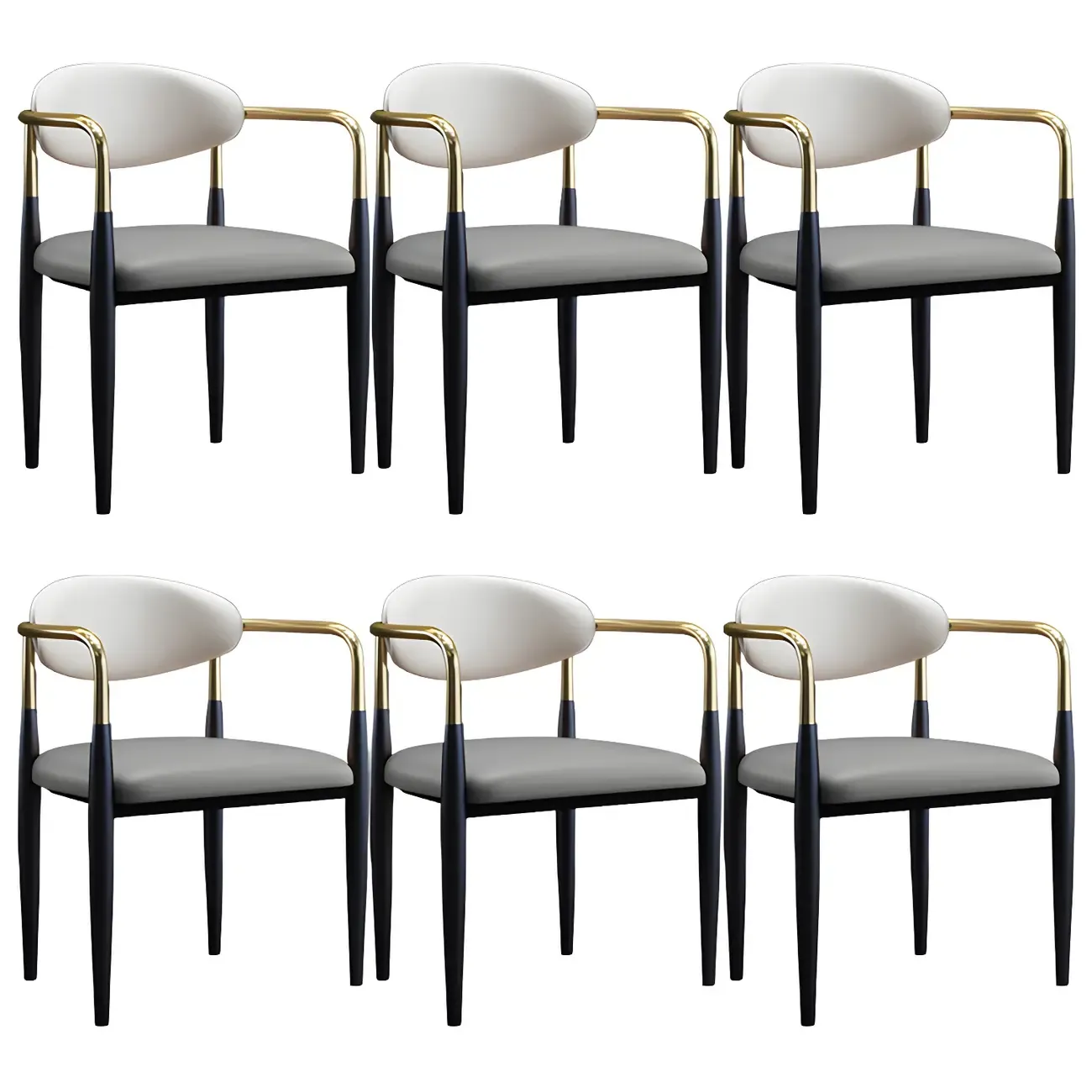 Curved Metal Legs Faux Leather Armrest Dining Chair