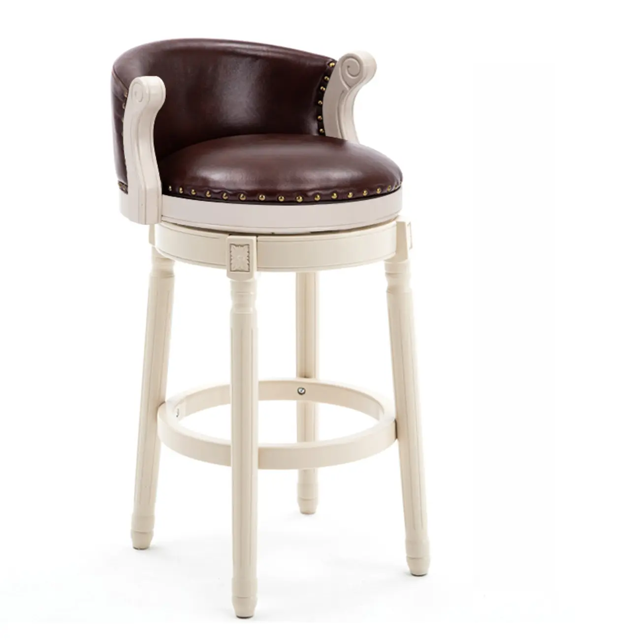 Solid Wood Leather Swivel Counter Stools with Backs
