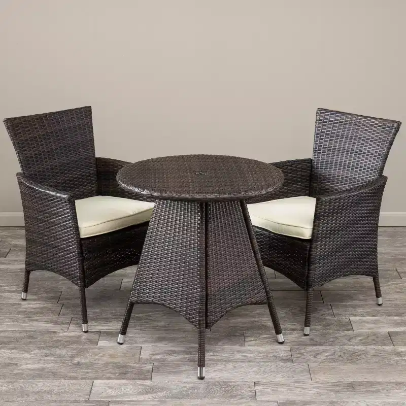 GDFStudio Harry 3 Piece Outdoor Bistro Set with Round Wicker Table and Chairs
