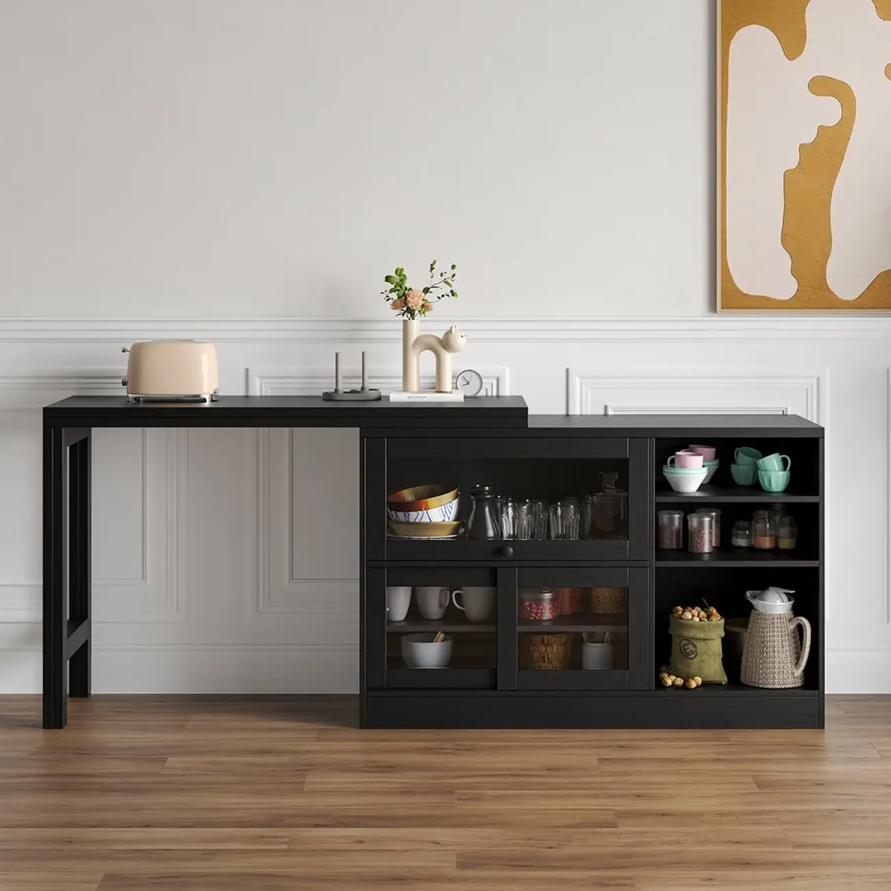 Farmhouse Extendable Black MDF Sideboard