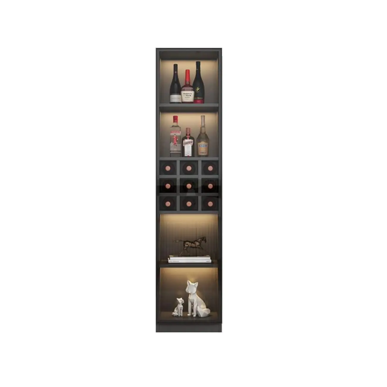 Freestanding Black Wood Glass Door Wine Rack Cabinet