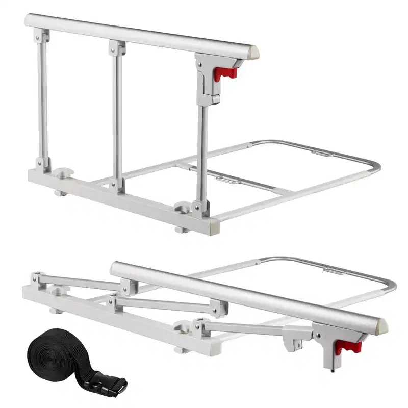 VEVOR Foldable Bed Rail for Elderly, 28 in Bedside Assist Rail with Fixing Strap, Adjustable Height Pipe Bedside Cane, High-Strength Metal, White