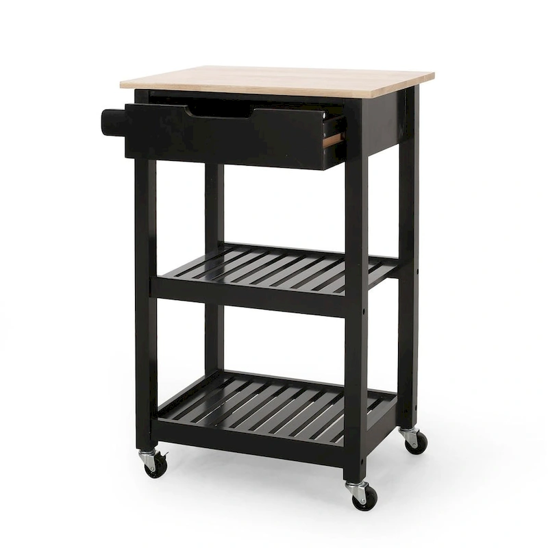 Compact Wooden Kitchen Cart with Wheels Shelves and Drawer by Christopher Knight Home
