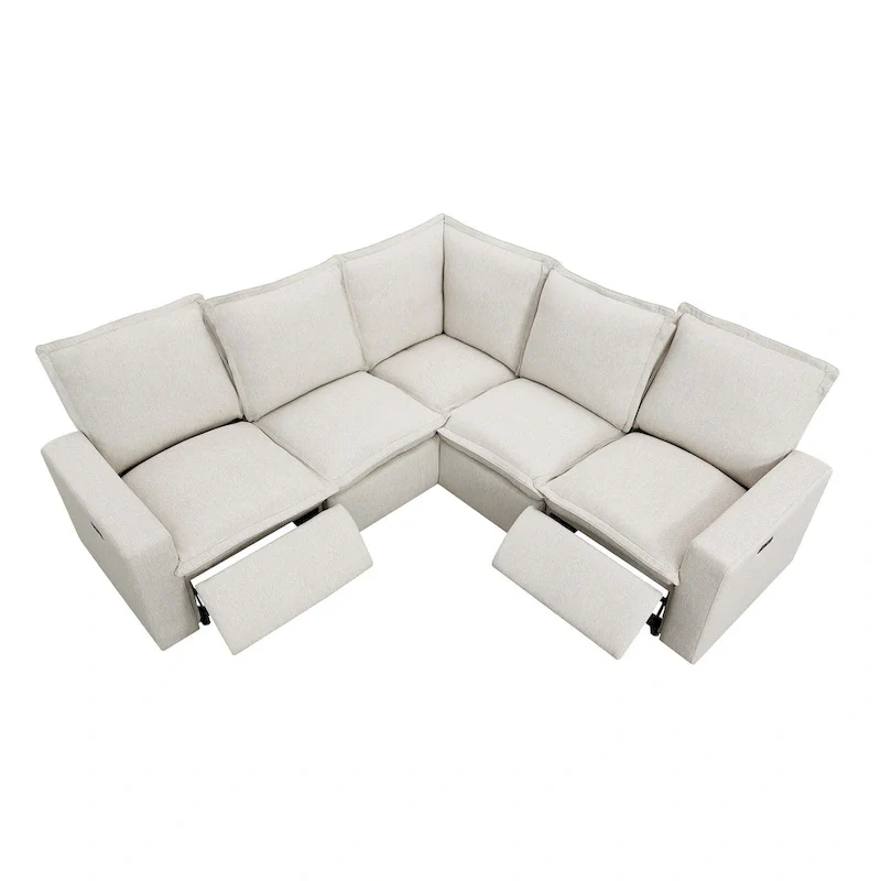 Linen L-Shaped Sectional Sofa with Power Recliners & USB