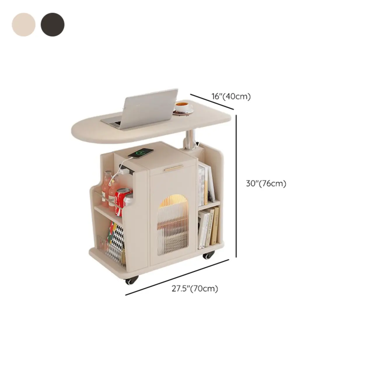 Adjustable White Wood Multi-Functional Side Table with Wheels