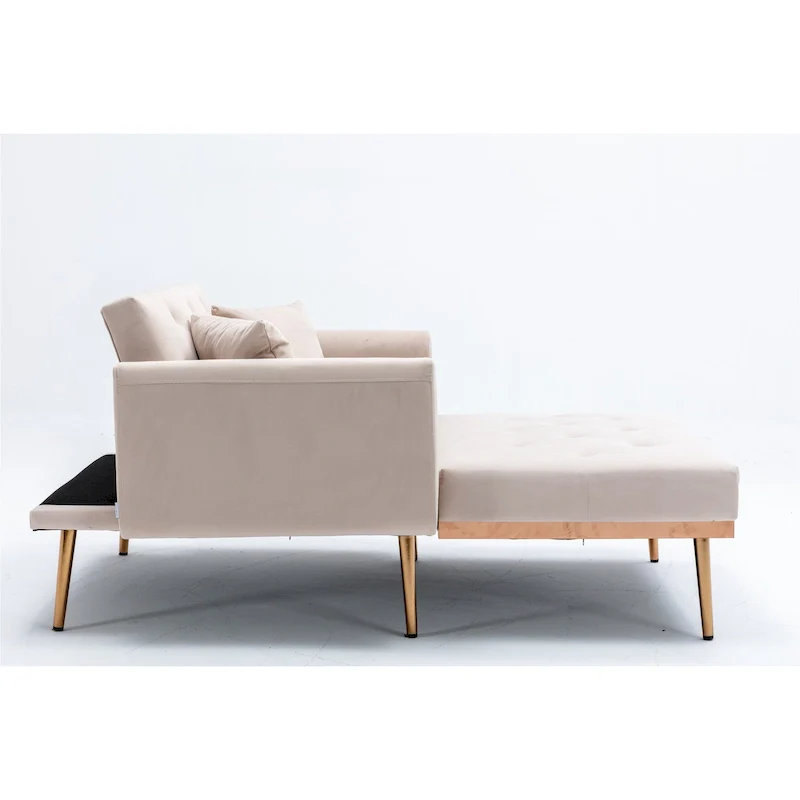 Velvet Upholstered Tufted Living Room Sleeper Sofa Chair With Rose Golden feet