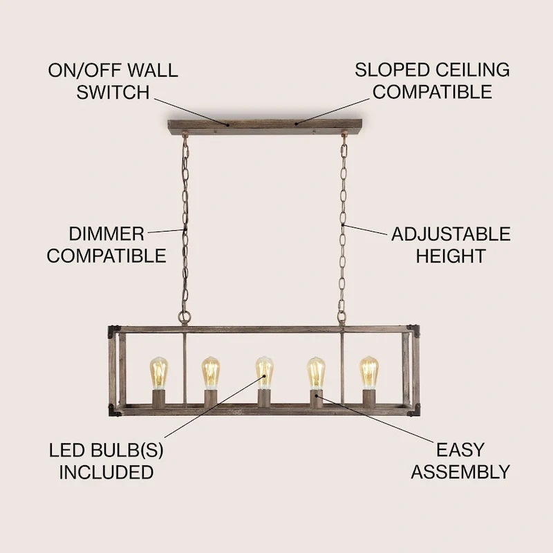 Zeniba 36  5-Light Linear Adjustable Iron Rustic Farmhouse LED Pendant, Brown by JONATHAN Y