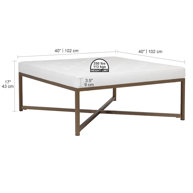 Studio Designs Home Camber Metal and Tufted Leather Large Cocktail Ottoman