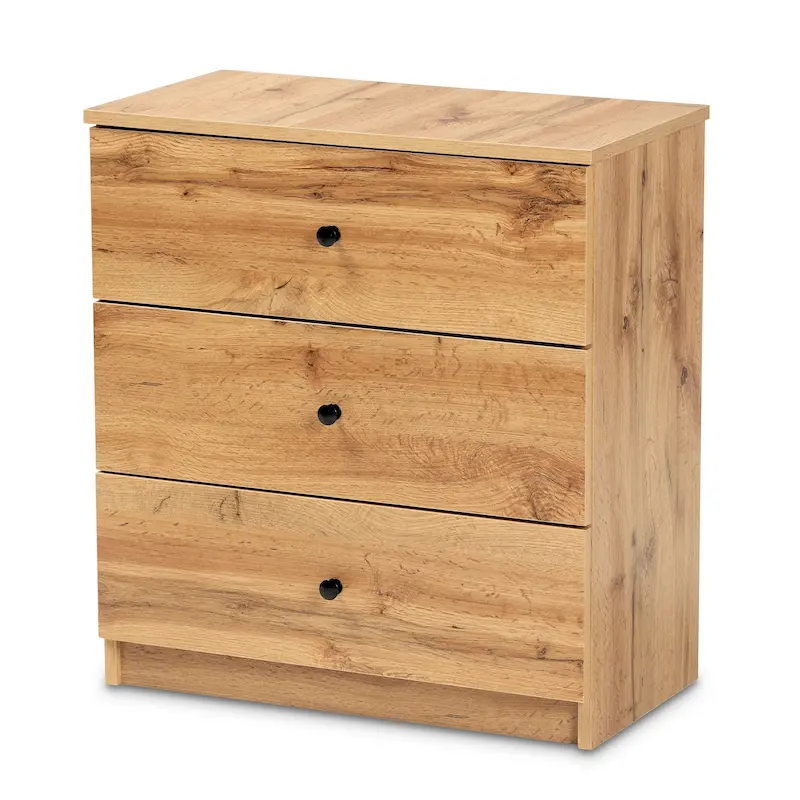 Modern Oak Brown 3-Drawer Storage Chest