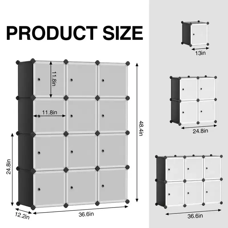 12-Cube Storage Organizer, Modular Bookcase, Plastic Closet Storage Shelves, Anti-Tip, Expandable