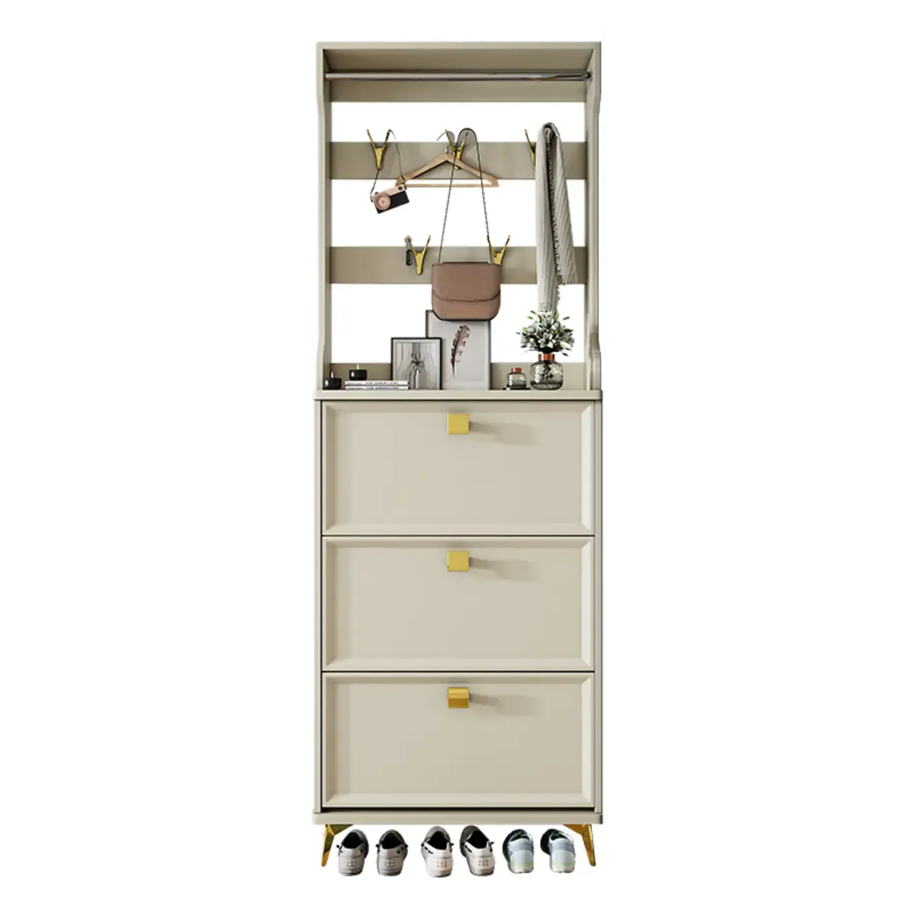 Drop-Front Adjustable Modern White Wood Narrow Shoe Cabinet