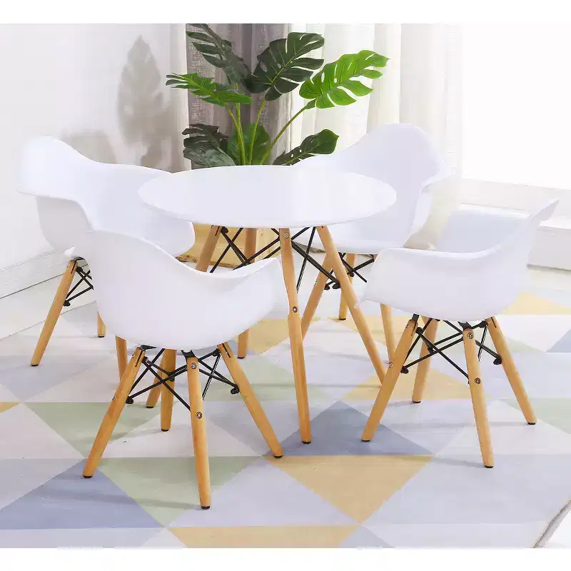 Costway Children Table & 4 Chairs Set Solid Construction 5 PCS Dining Table Toddler White