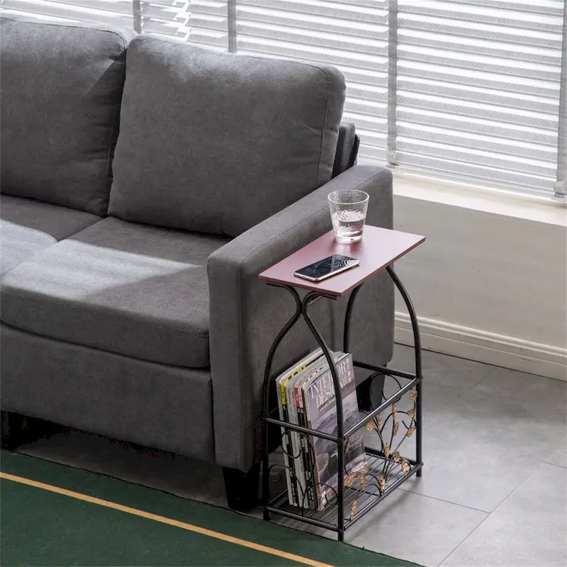 Black Metal Side Table with Storage Basket, 1-Person Use