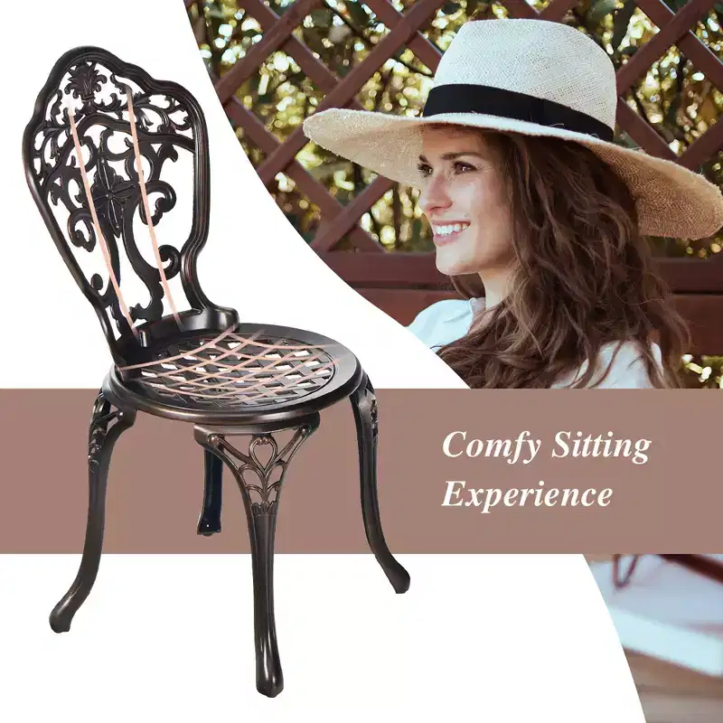 Costway 3PCS Patio Bistro Set Round Table Chairs All Weather Cast Aluminum Yard