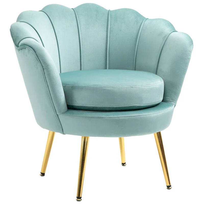 Green Velvet Lotus Accent Chair with Gold Legs - Single Seat