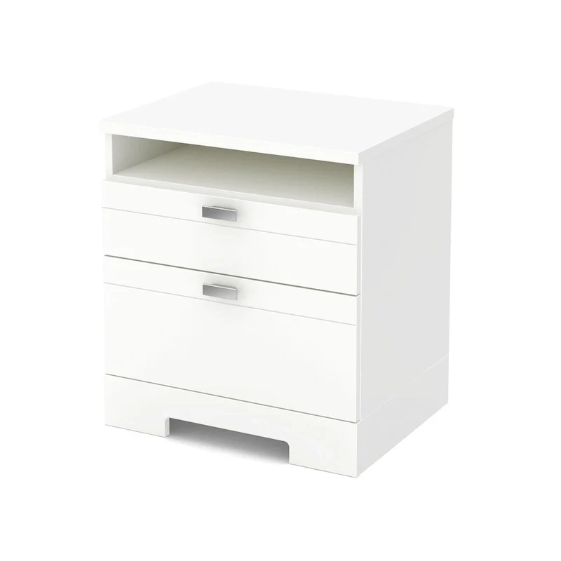2-Drawer Nightstand with Cord Catcher – White / Black / Brown / Grey, 1-Person Assembly