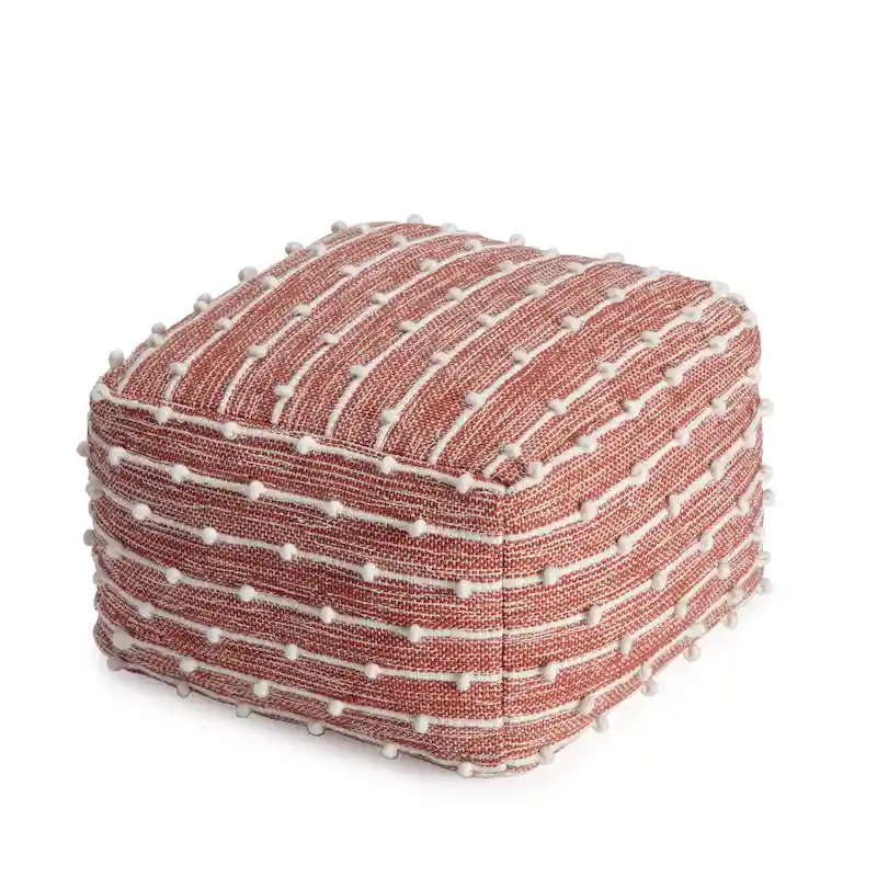Blue / Red Square Pouf Ottoman, 1-Seater