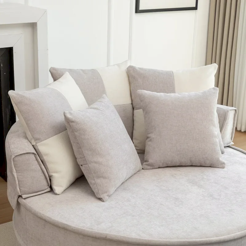 Modern Round Barrel Accent Chair with Ottoman - Velvet Lounge Sofa