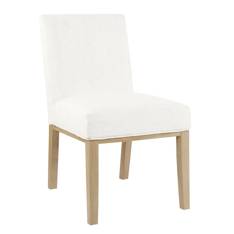 Modern Dining Chair White Woven Fabric Natural Wood Legs 19W x 23.5D x 33H Stain-Resistant Medium Firm Cushion Kitchen Seating Single Pack