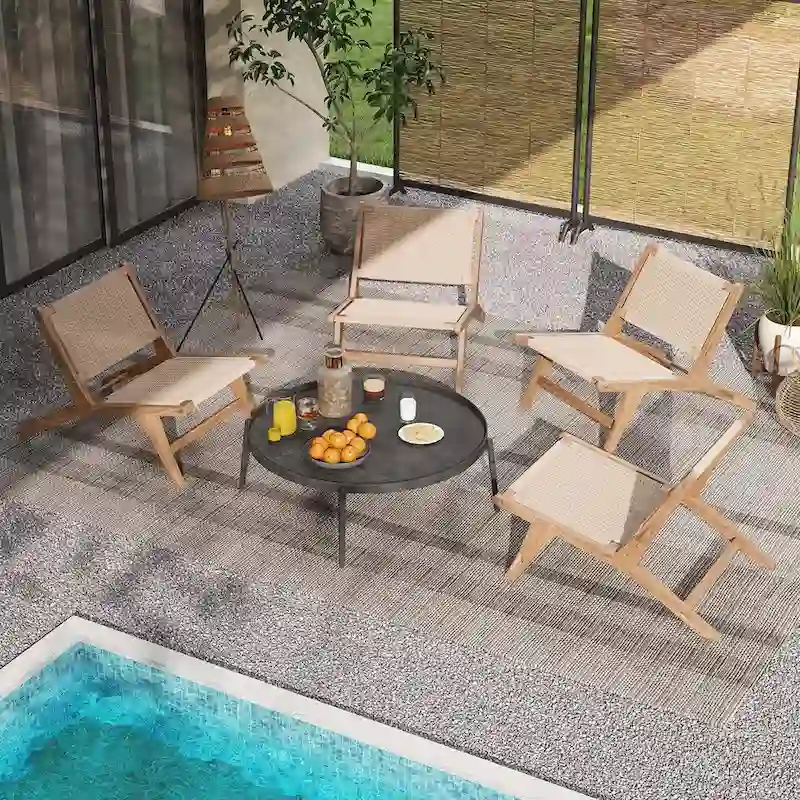 1/2 PCS Modern Accent Teak Wooden Chair w/ Braided Seat & Backrest