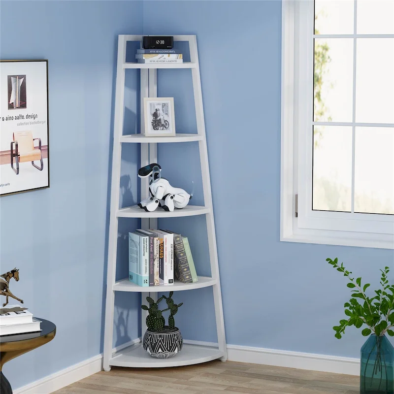 5-Tier Corner Shelf Tower – White / Black / Brown / White & Gold, Freestanding Style