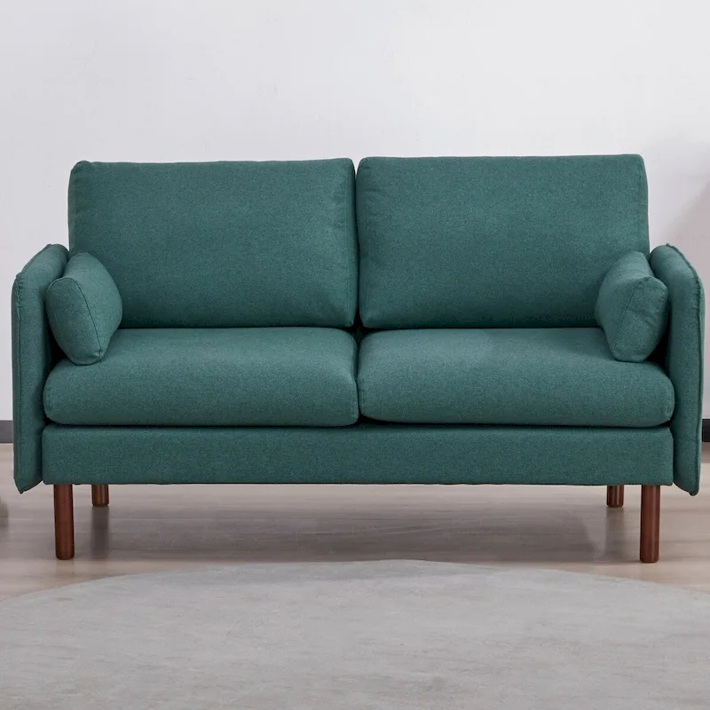 Yucca Modern Loveseat Sofa, Polyester / Vegan Leather Settee Couch - Includes 2 Pillows