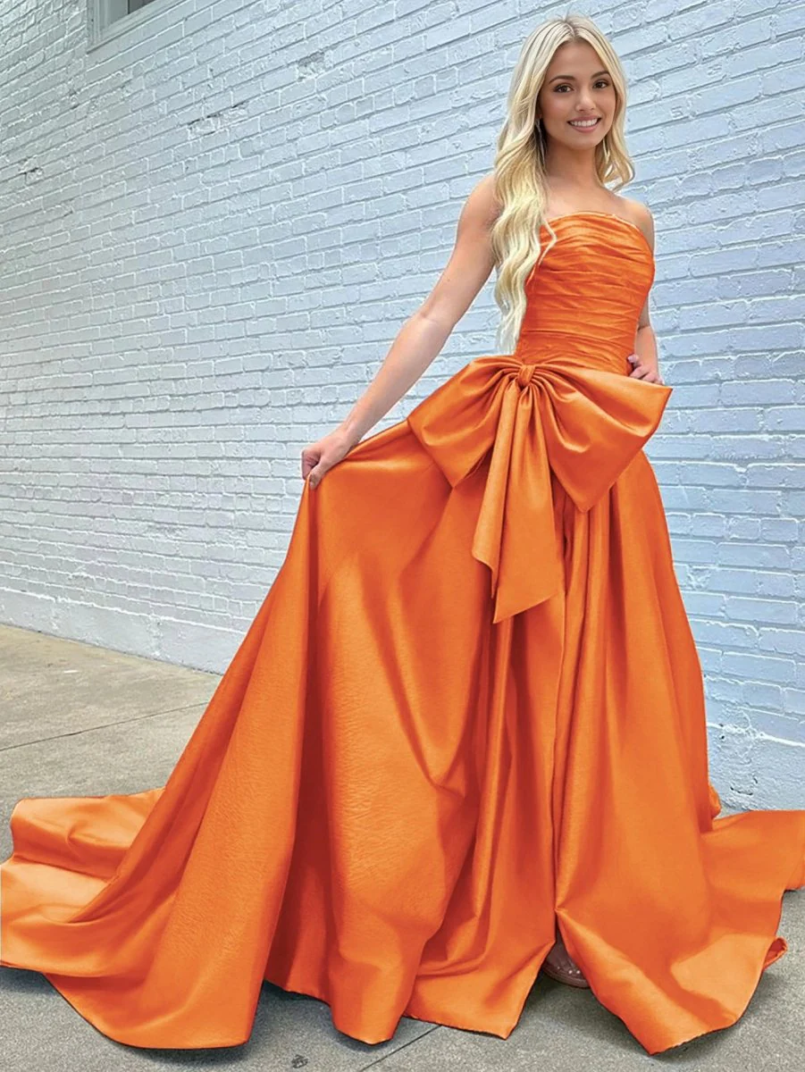A-line Strapless Taffeta Long Prom Dress With Slit