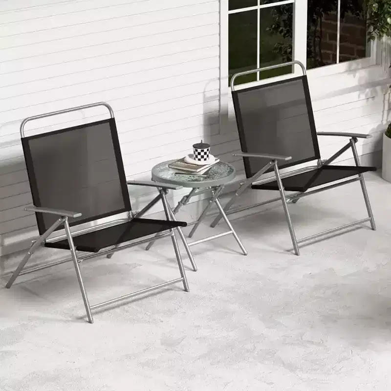 Bestier 3 Piece Patio Bistro Set, Outdoor Folding Chairs with Backrests, Portable Dining Chairs Set with Glass Top Table for Porch, Poolside, Backyard
