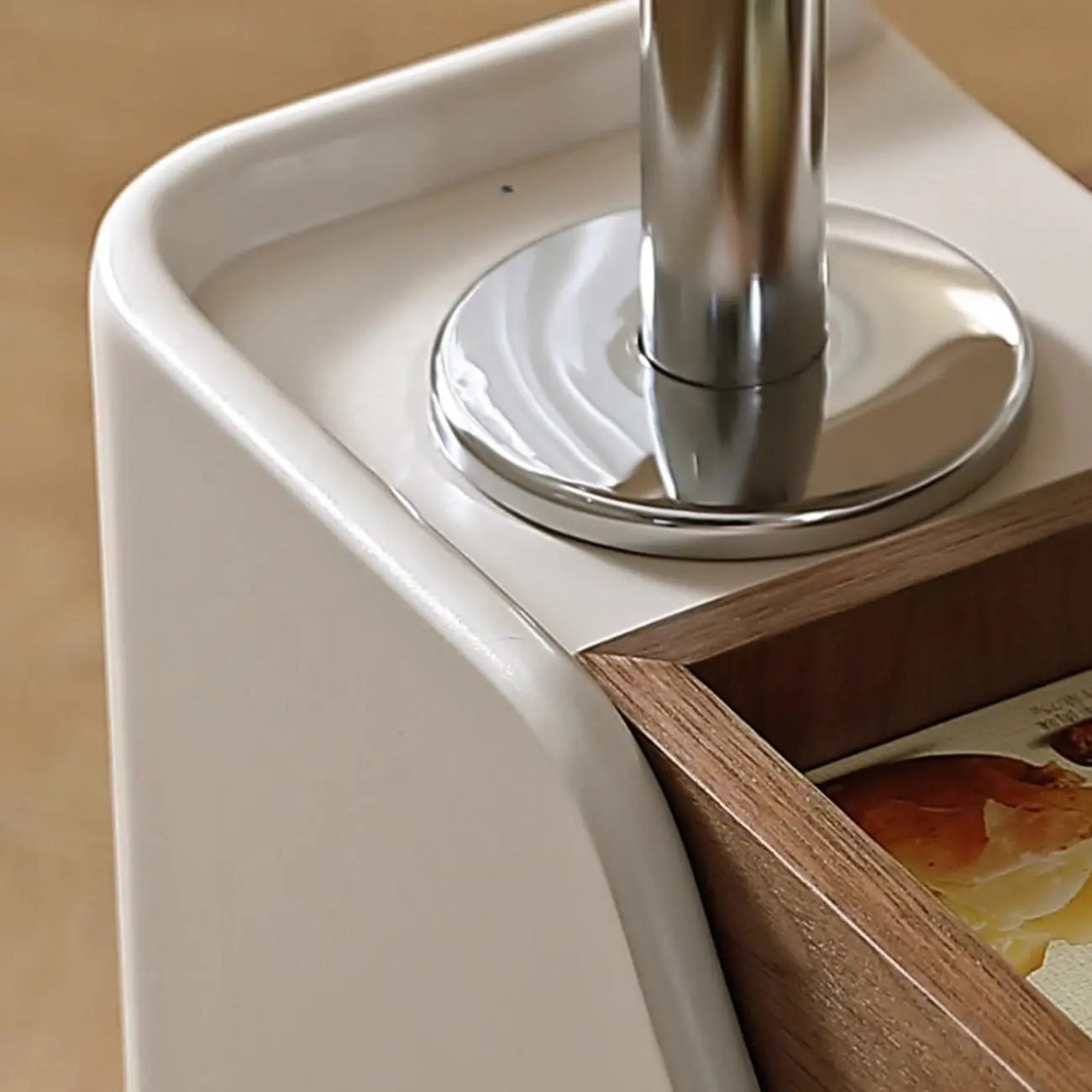 White Adjustable Top Modern Rolling Wood Side Table