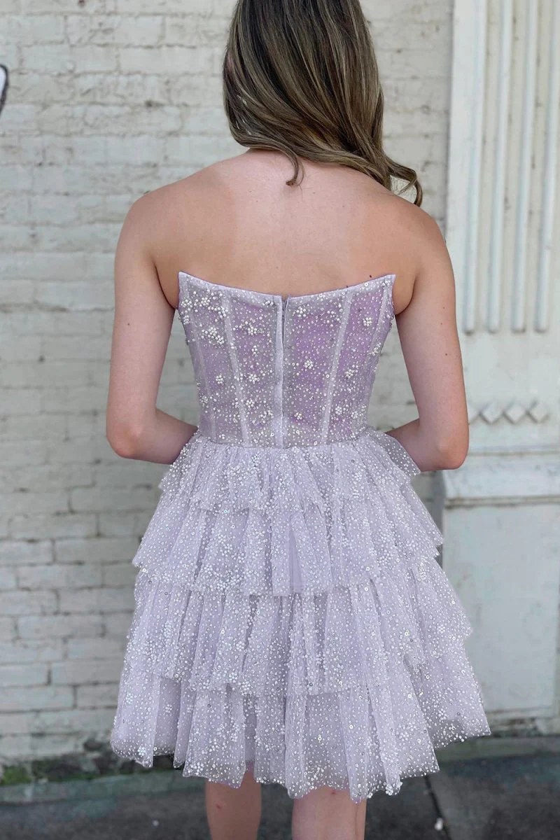 A Line Strapless Tiered Homecoming Dress