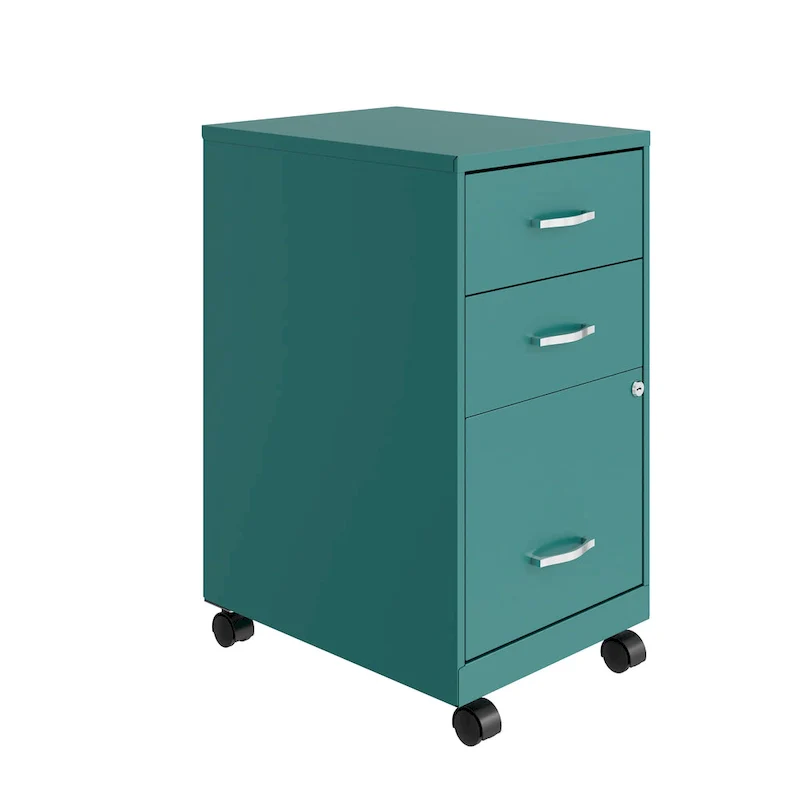 Space Solutions 18  Deep 3 Drawer Mobile Organizer Metal Cabinet, Teal
