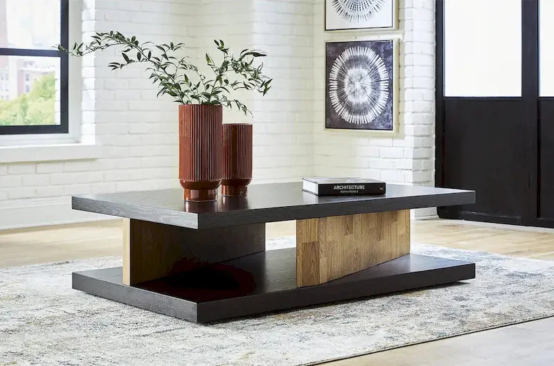 Brown coffee table - 60 inches wide x 35 inches deep x 16 inches high