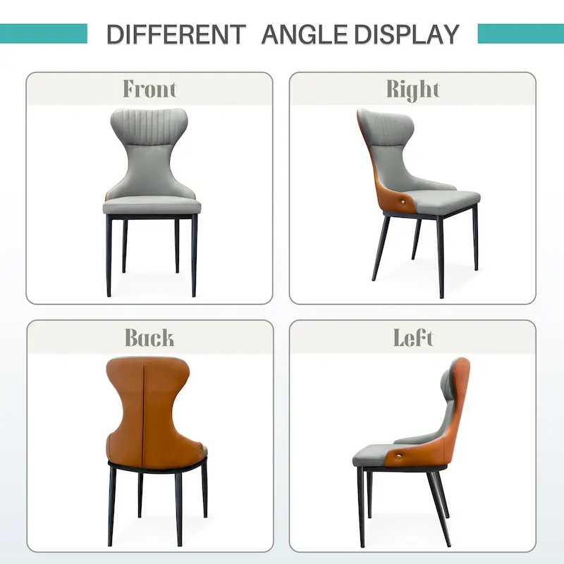 Armless Wingback Dining Chair with Curved Tufted Back & Metal Legs – Grey