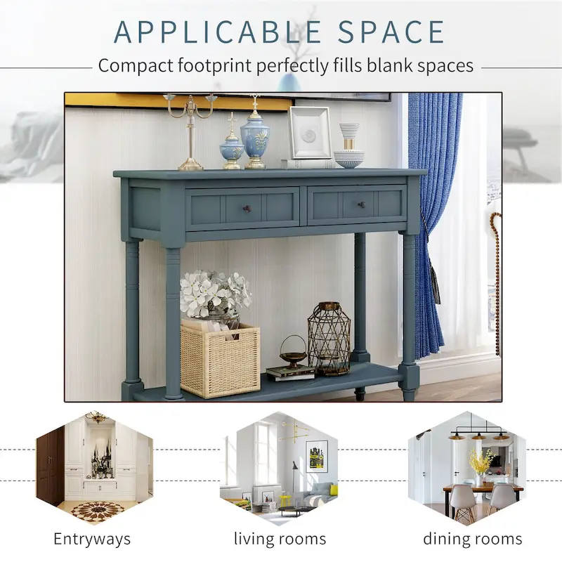 Modern Console Table with Two Drawers and Bottom Shelf